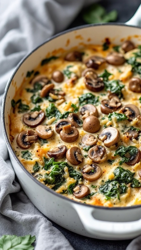 A delicious creamy mushroom and spinach casserole.