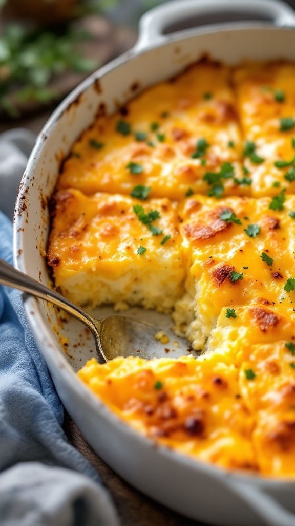 Delicious Egg and Cheese Breakfast Casserole served in a baking dish