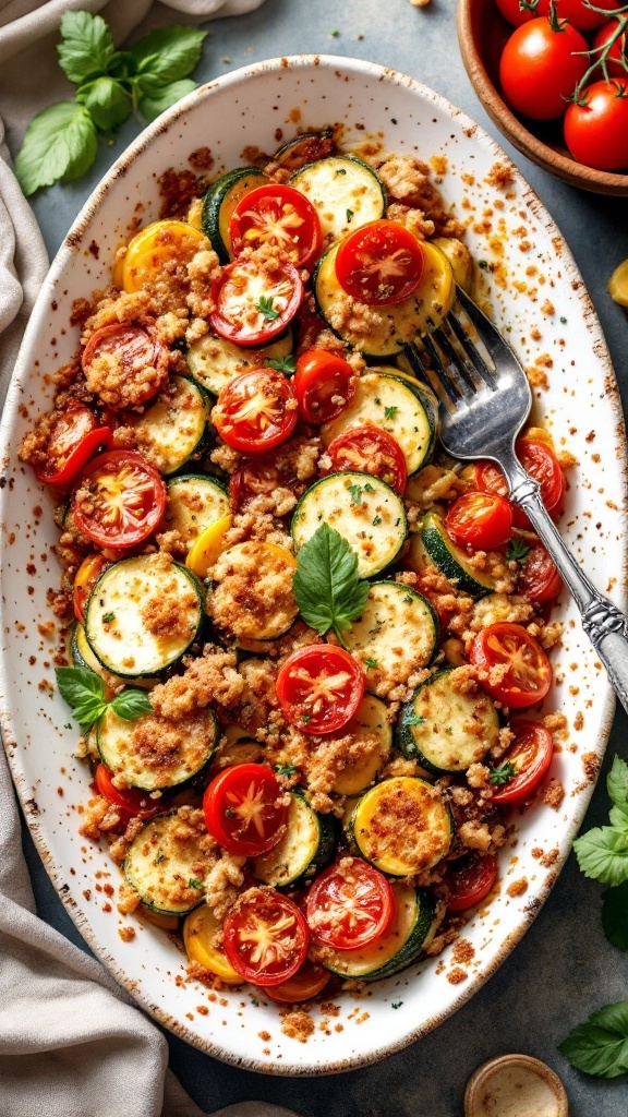 Zucchini and Tomato Gratin with a crispy topping