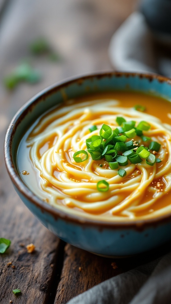 A bowl of keto egg drop soup garnished with green onions.